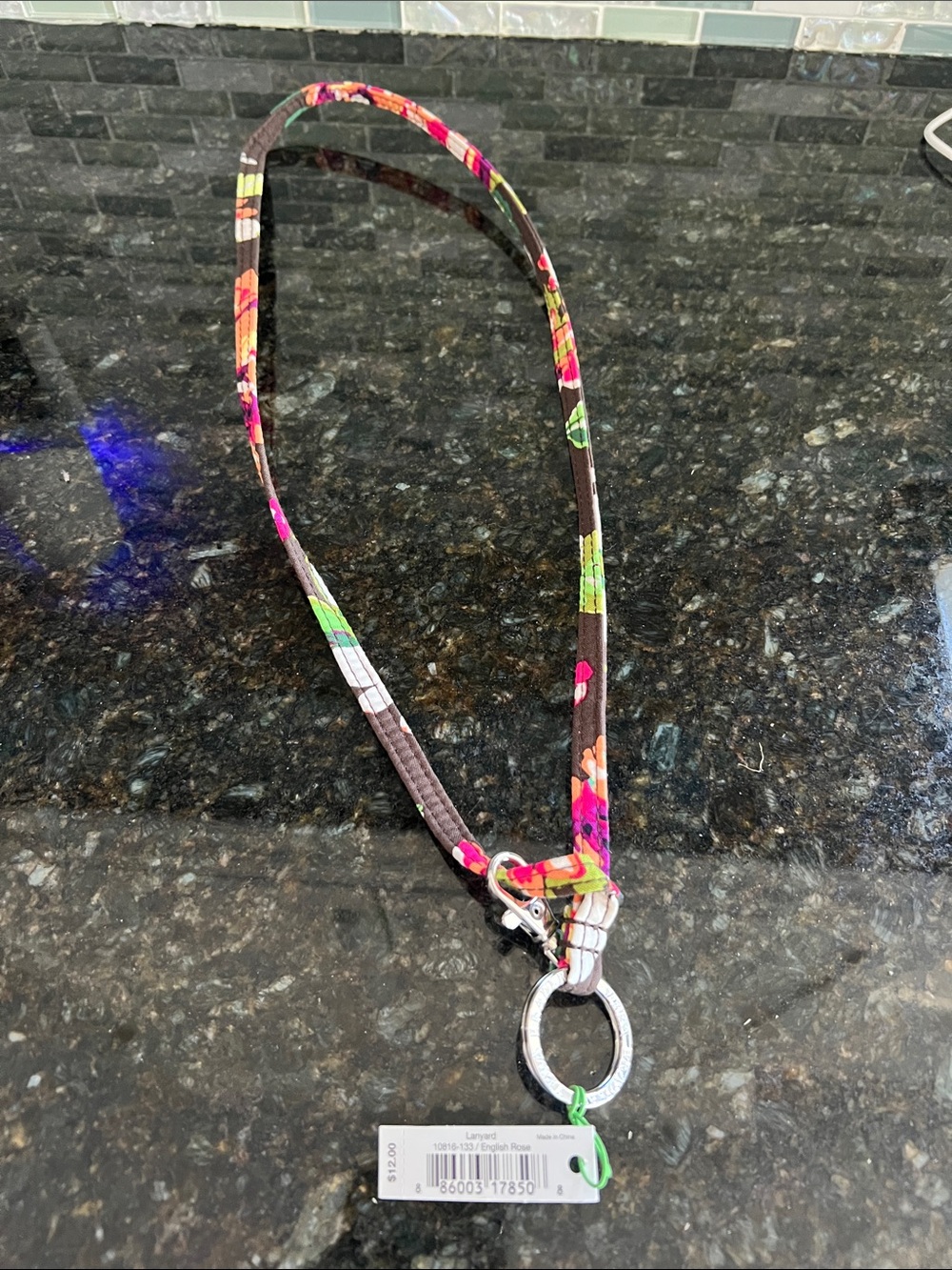 Vera Bradley English Rose Floral Lanyard with Key Ring